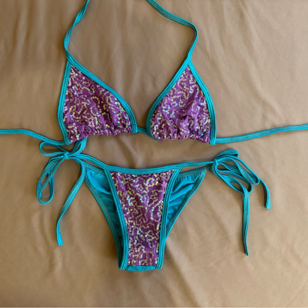 Purple and Teal Sequin Bikini Set